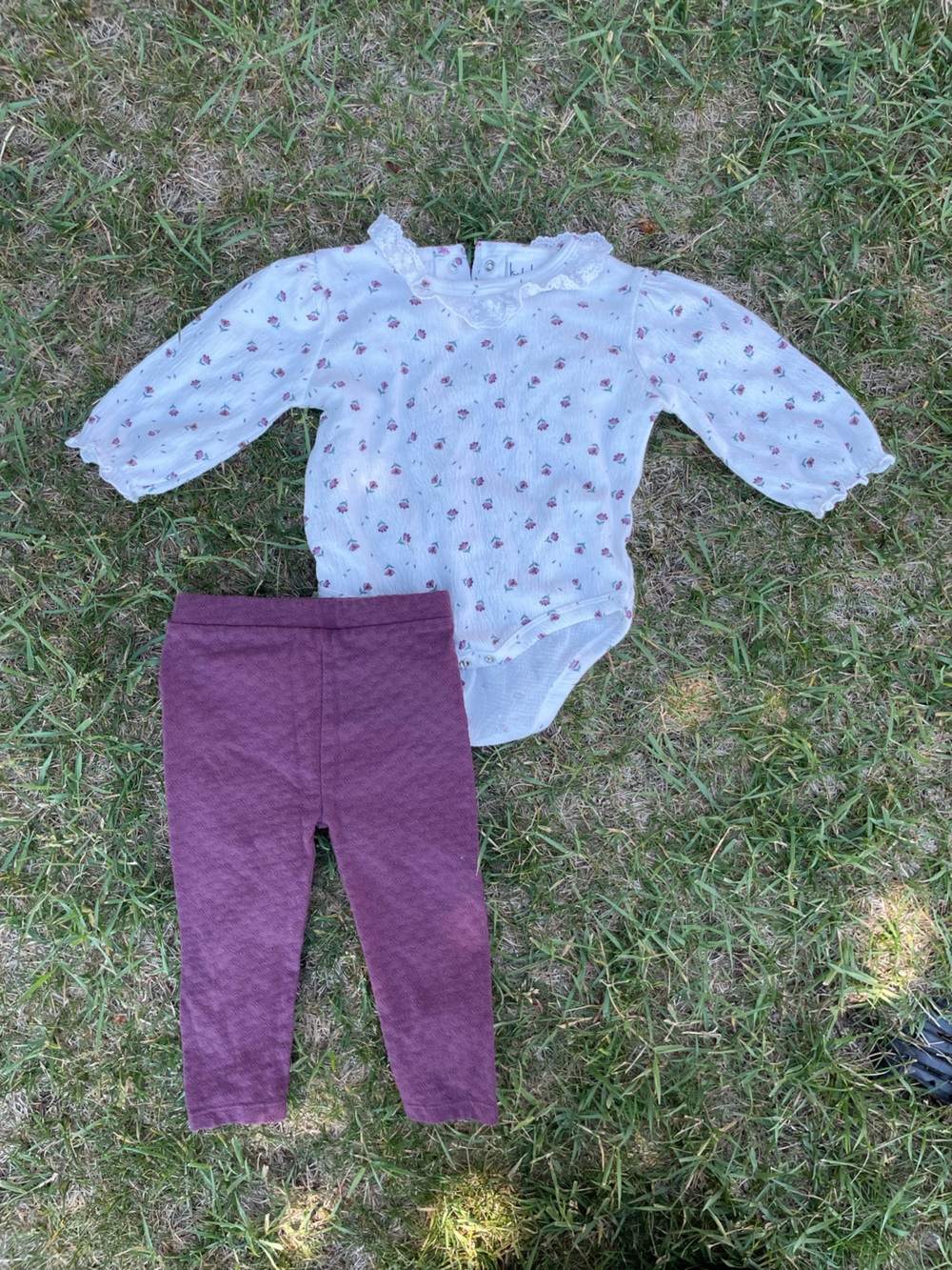 Nicole Miller White Floral Bodysuit with Plum Leggings Kids Matching Set